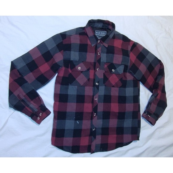 Maxxsel Polyester Lined Warm Western Flannel Jacket Button Up Plaid Heavy Size M - Picture 1 of 5